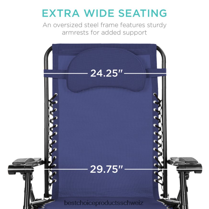 Best Choice Products Übergroßer Schwerelosigkeits-Liegestuhl mit Getränkehalter und Kissen Marine 2JD0221327