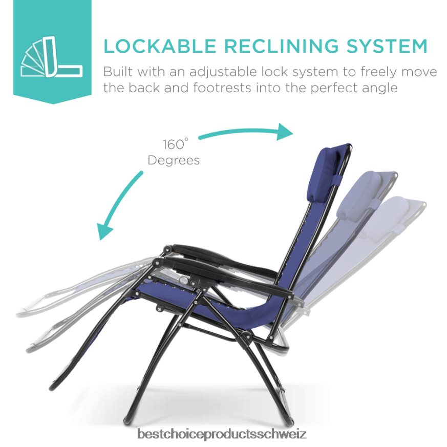 Best Choice Products Übergroßer Schwerelosigkeits-Liegestuhl mit Getränkehalter und Kissen Marine 2JD0221327