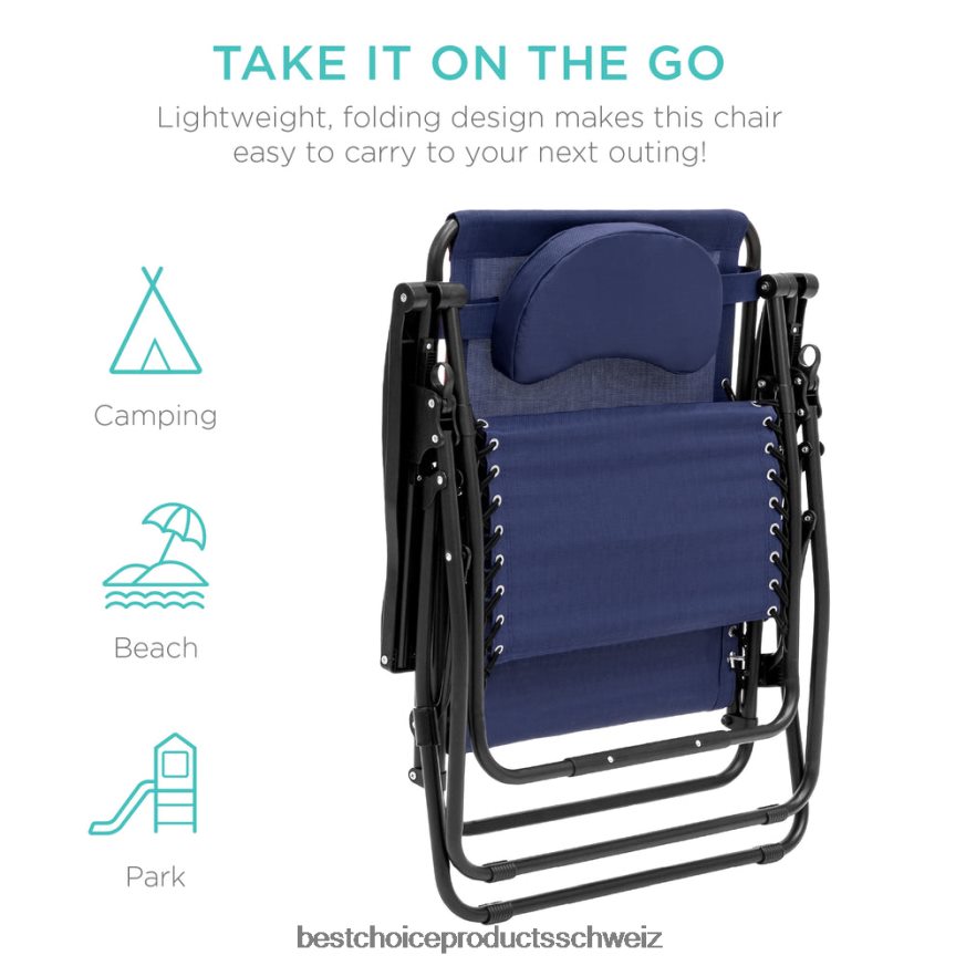 Best Choice Products Übergroßer Schwerelosigkeits-Liegestuhl mit Getränkehalter und Kissen Marine 2JD0221327