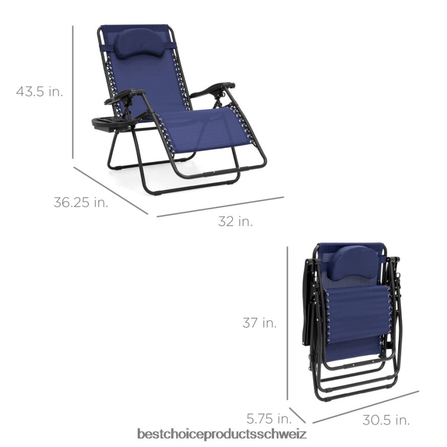 Best Choice Products Übergroßer Schwerelosigkeits-Liegestuhl mit Getränkehalter und Kissen Marine 2JD0221327