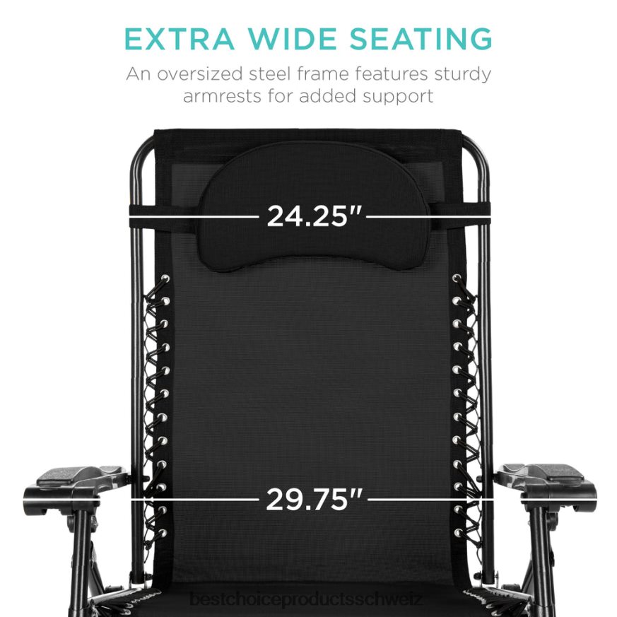 Best Choice Products Übergroßer Schwerelosigkeits-Liegestuhl mit Getränkehalter und Kissen Schwarz 2JD0221331