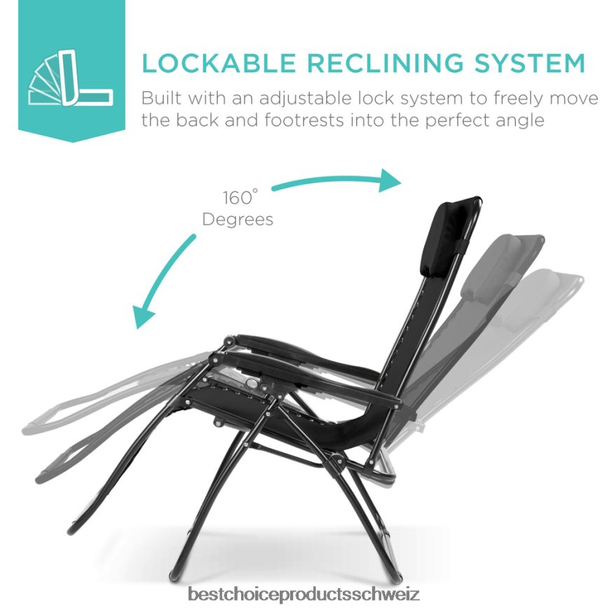 Best Choice Products Übergroßer Schwerelosigkeits-Liegestuhl mit Getränkehalter und Kissen Schwarz 2JD0221331