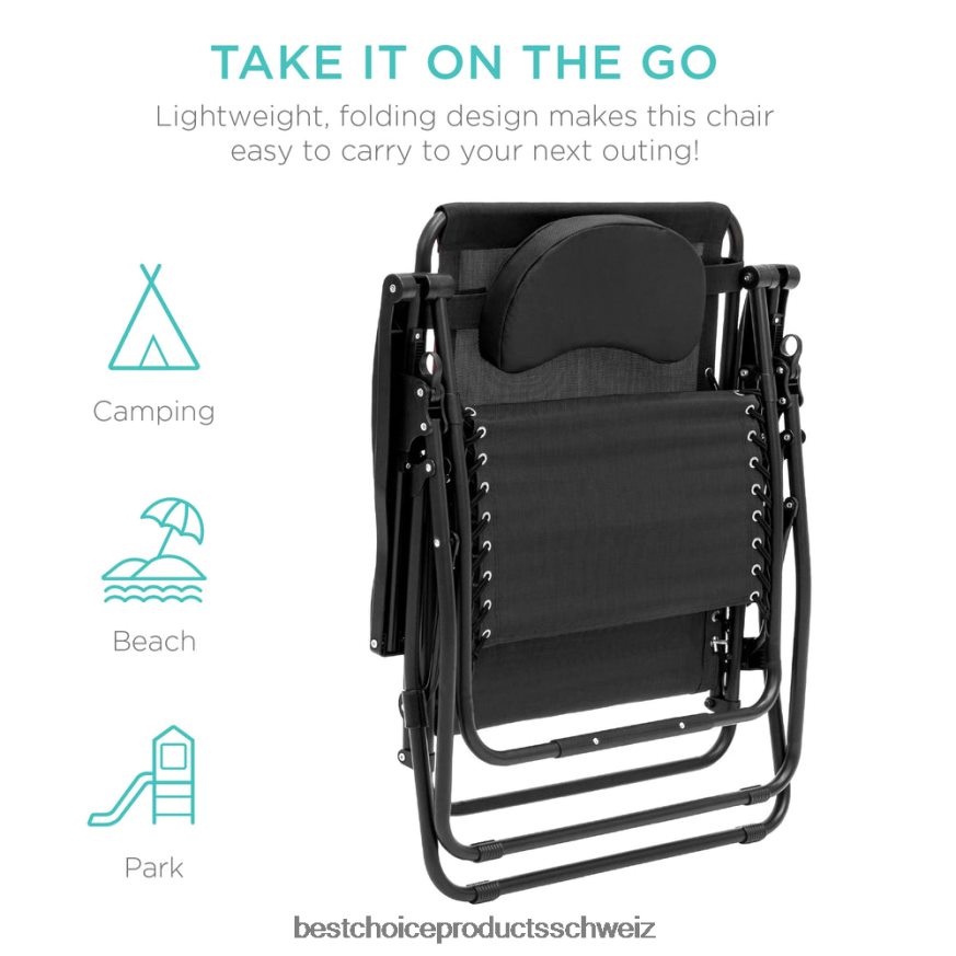 Best Choice Products Übergroßer Schwerelosigkeits-Liegestuhl mit Getränkehalter und Kissen Schwarz 2JD0221331