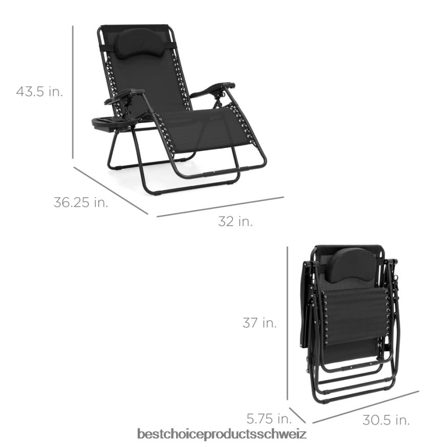 Best Choice Products Übergroßer Schwerelosigkeits-Liegestuhl mit Getränkehalter und Kissen Schwarz 2JD0221331