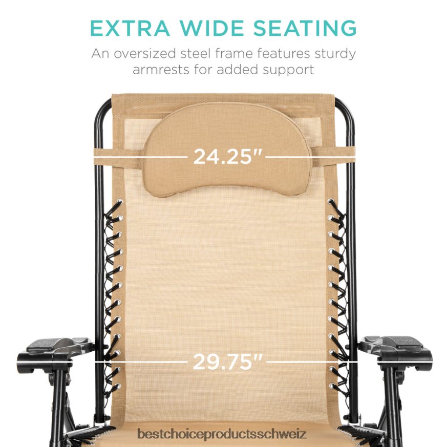 Best Choice Products Übergroßer Schwerelosigkeits-Liegestuhl mit Getränkehalter und Kissen bräunen 2JD0221330