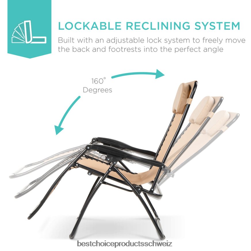Best Choice Products Übergroßer Schwerelosigkeits-Liegestuhl mit Getränkehalter und Kissen bräunen 2JD0221330