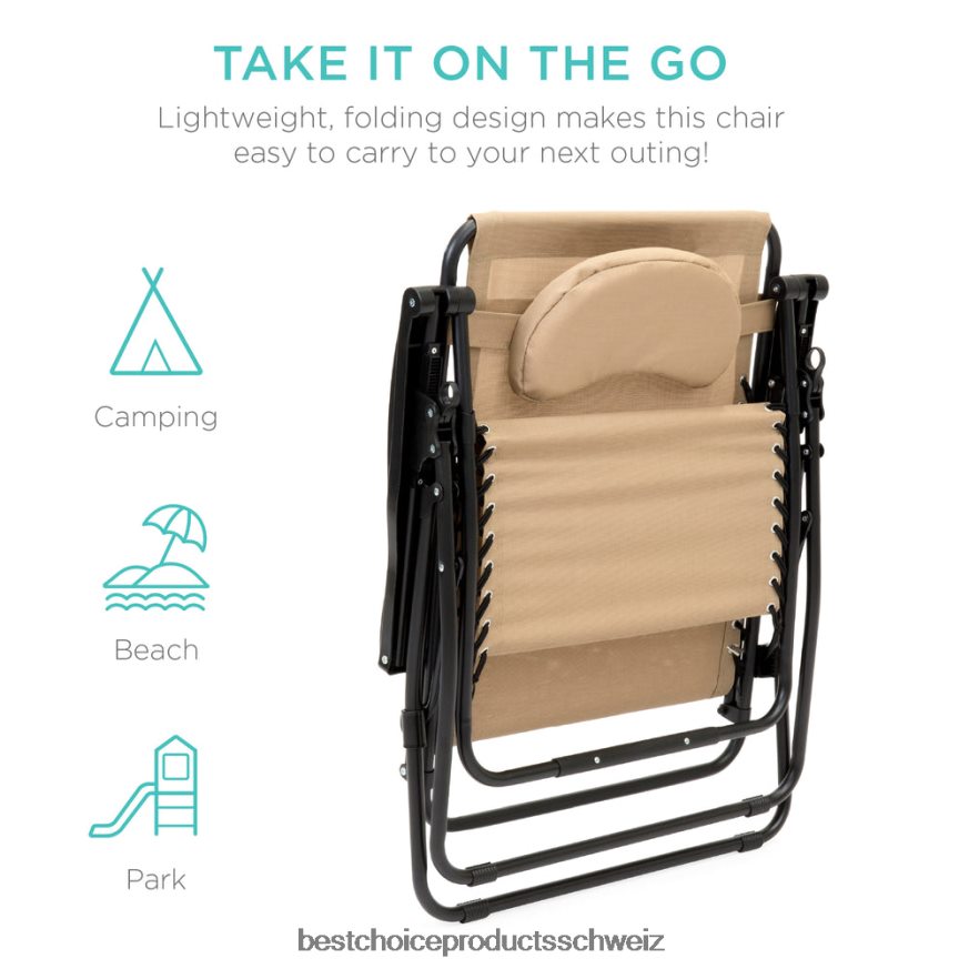 Best Choice Products Übergroßer Schwerelosigkeits-Liegestuhl mit Getränkehalter und Kissen bräunen 2JD0221330