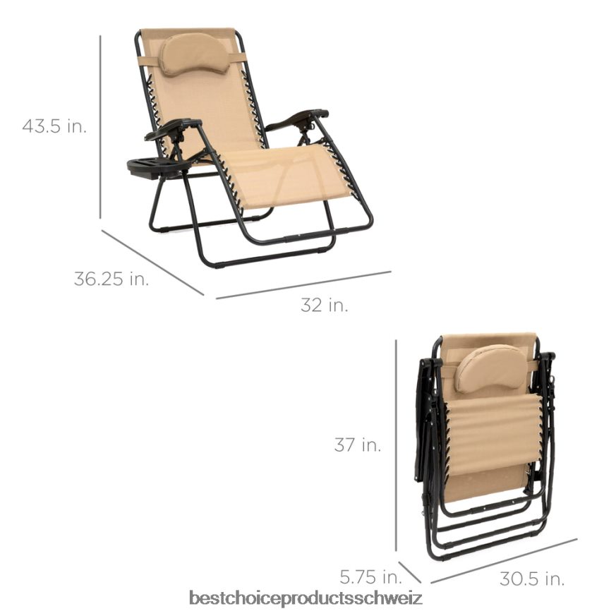 Best Choice Products Übergroßer Schwerelosigkeits-Liegestuhl mit Getränkehalter und Kissen bräunen 2JD0221330