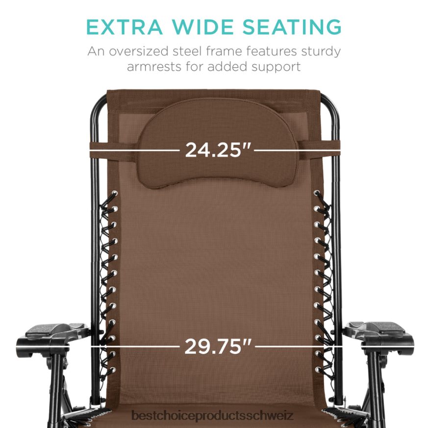 Best Choice Products Übergroßer Schwerelosigkeits-Liegestuhl mit Getränkehalter und Kissen braun 2JD0221332