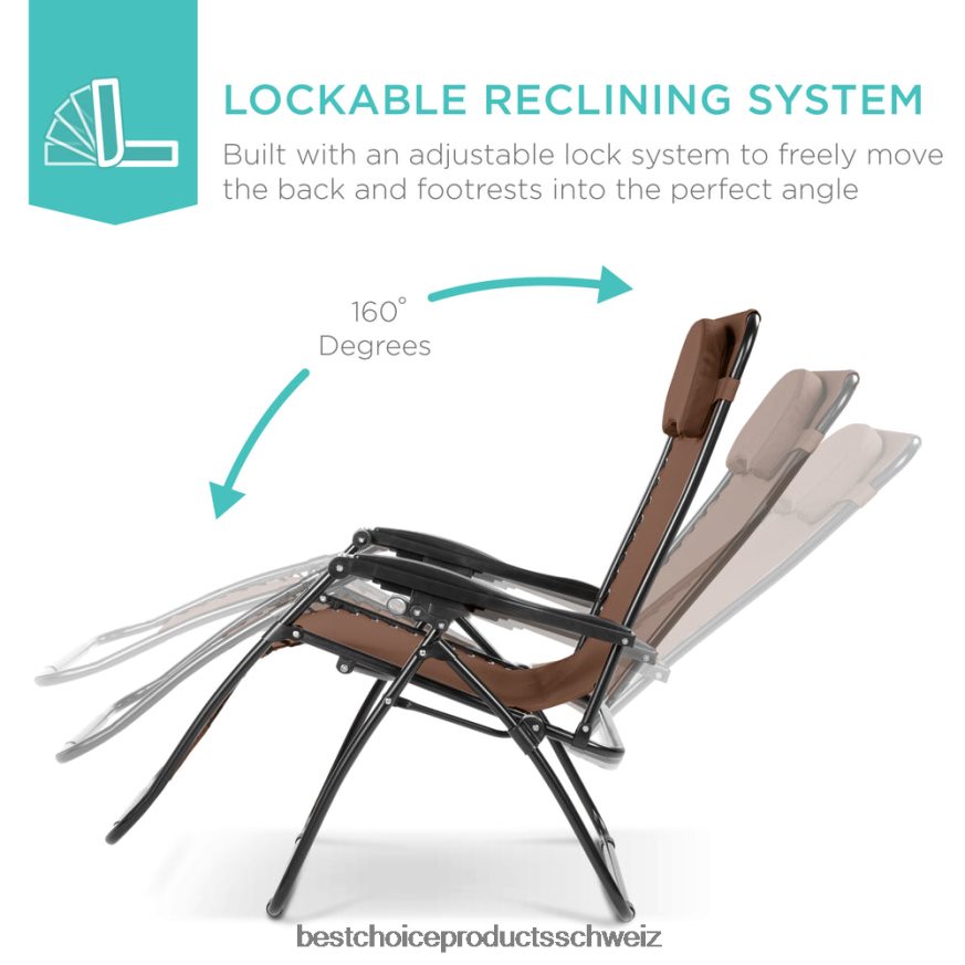 Best Choice Products Übergroßer Schwerelosigkeits-Liegestuhl mit Getränkehalter und Kissen braun 2JD0221332