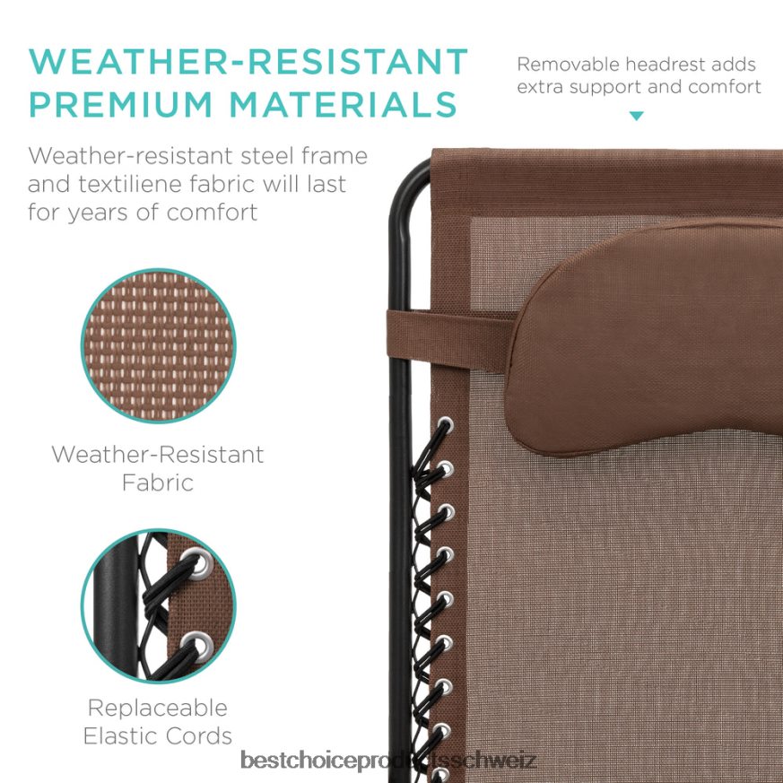 Best Choice Products Übergroßer Schwerelosigkeits-Liegestuhl mit Getränkehalter und Kissen braun 2JD0221332