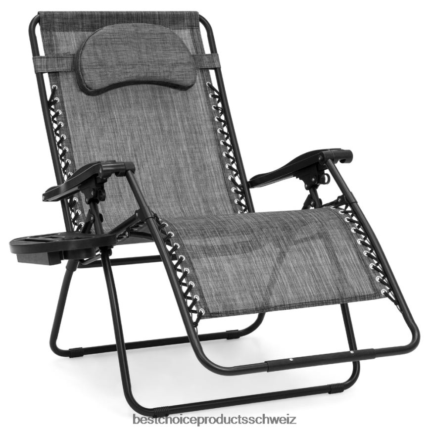 Best Choice Products Übergroßer Schwerelosigkeits-Liegestuhl mit Getränkehalter und Kissen grau 2JD0221328