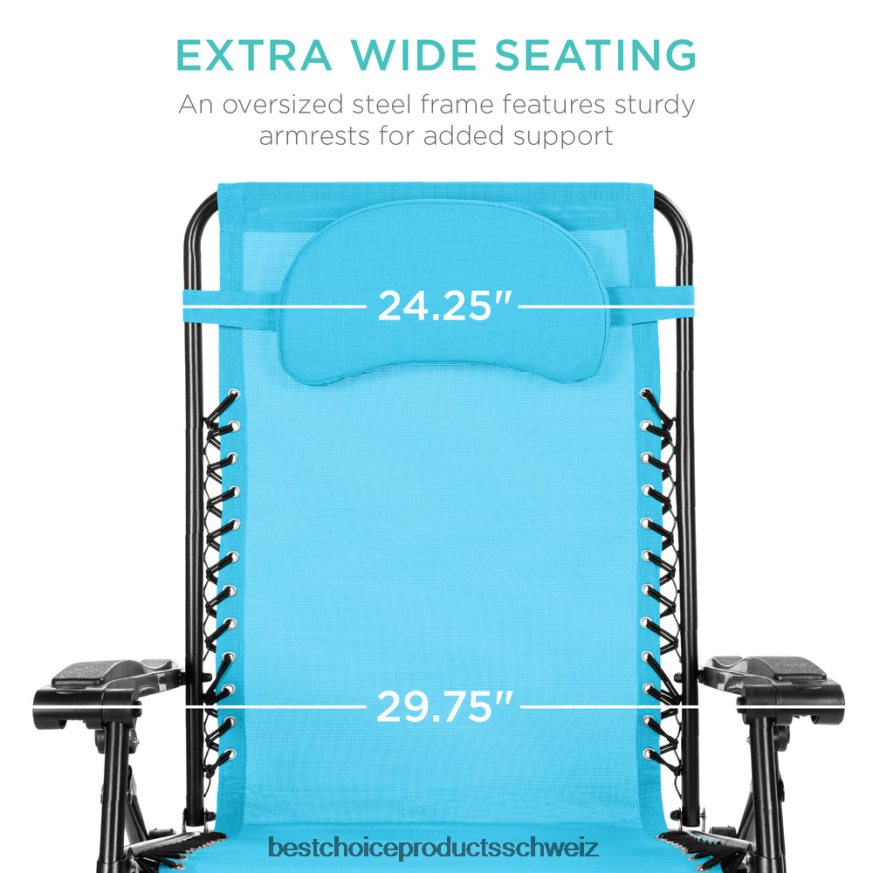Best Choice Products Übergroßer Schwerelosigkeits-Liegestuhl mit Getränkehalter und Kissen hellblau 2JD0221329