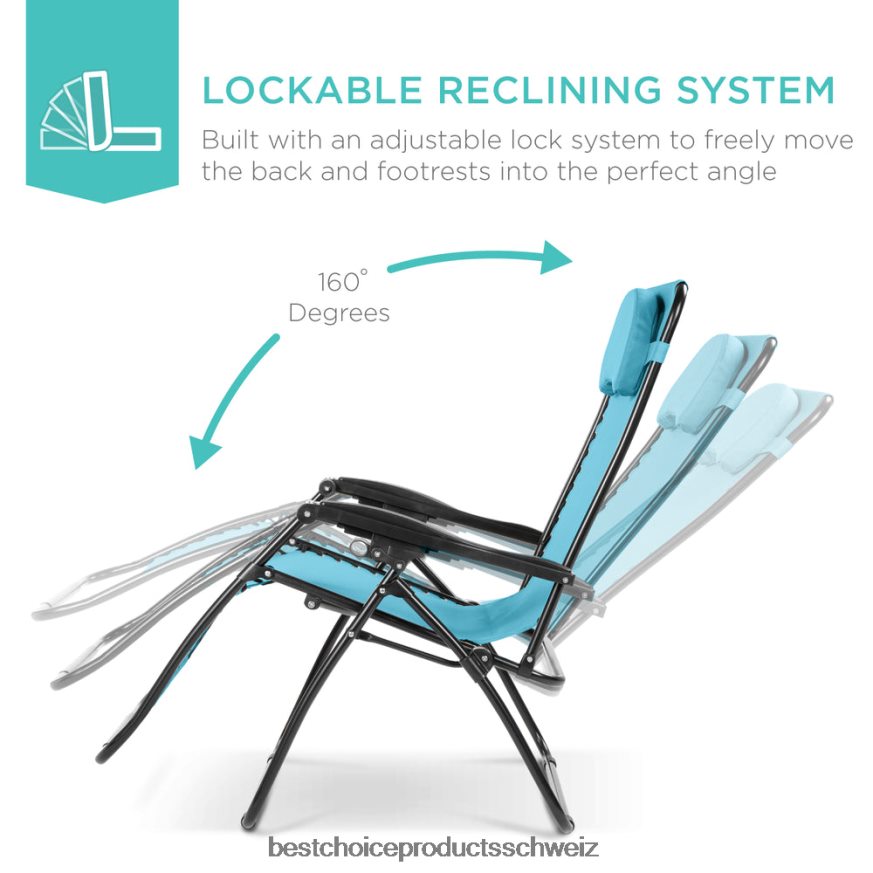 Best Choice Products Übergroßer Schwerelosigkeits-Liegestuhl mit Getränkehalter und Kissen hellblau 2JD0221329