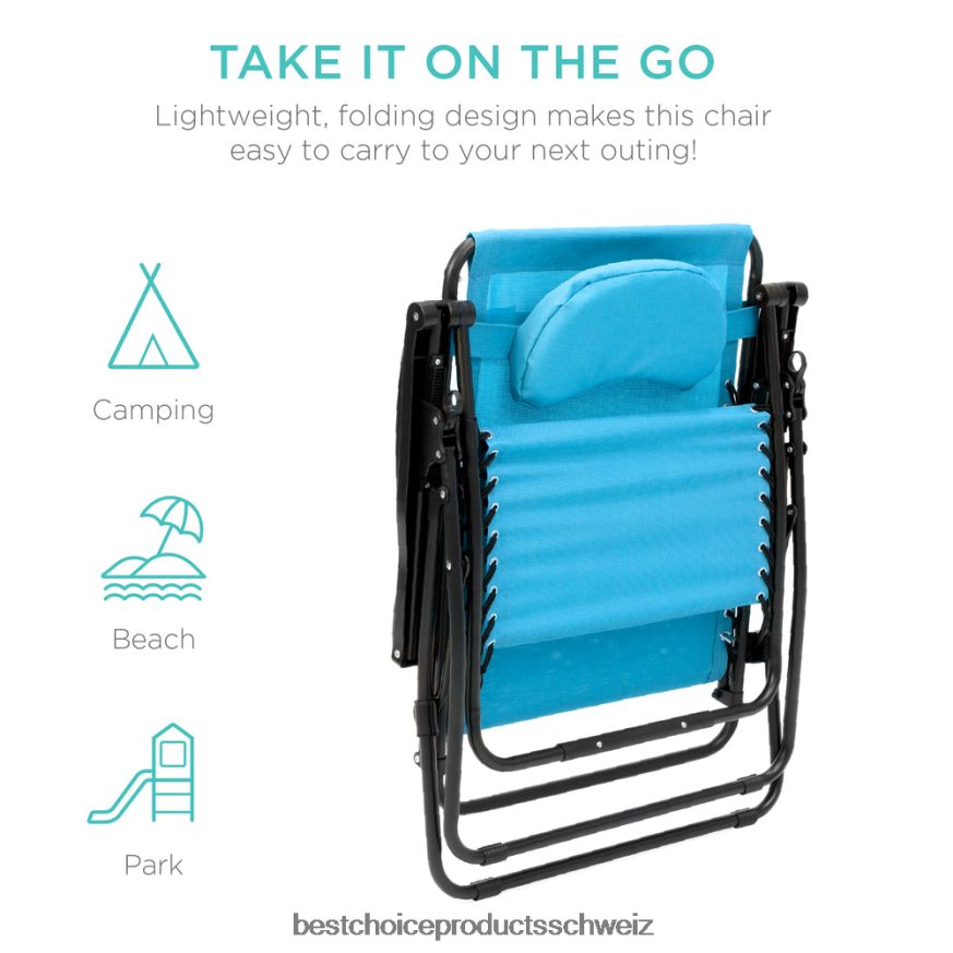 Best Choice Products Übergroßer Schwerelosigkeits-Liegestuhl mit Getränkehalter und Kissen hellblau 2JD0221329