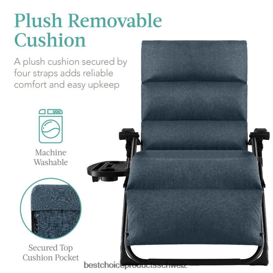 Best Choice Products Übergroßer Schwerelosigkeitsstuhl, klappbarer Outdoor-Liegestuhl mit abnehmbarem Kissen Graphitblau 2JD0221428