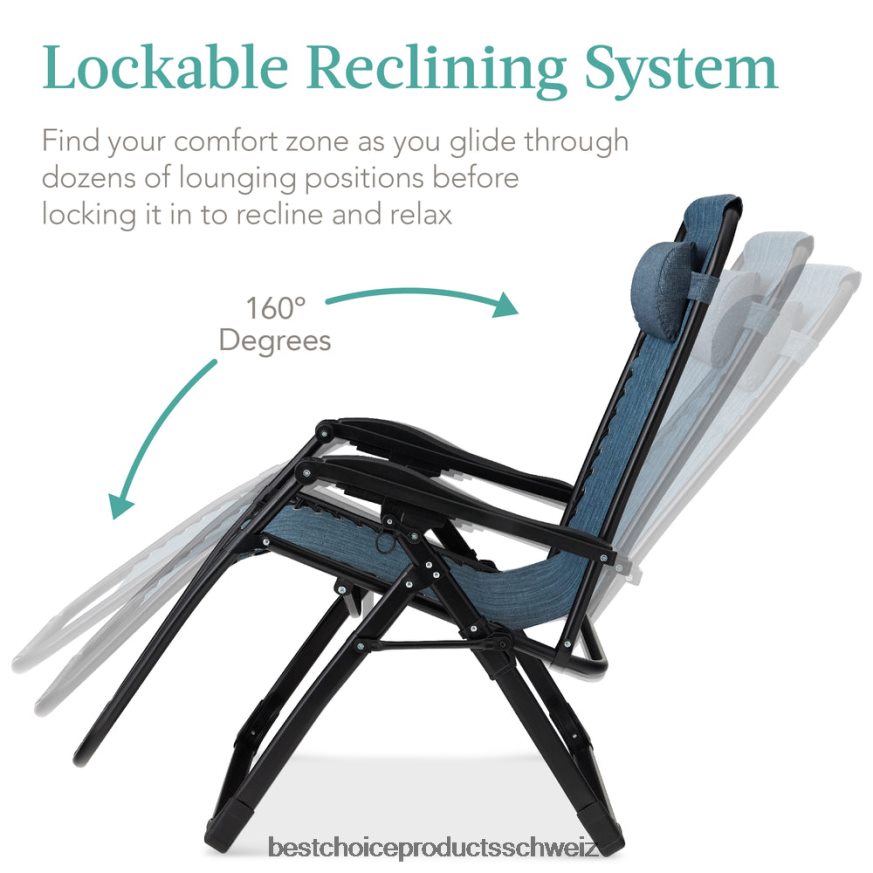 Best Choice Products Übergroßer Schwerelosigkeitsstuhl, klappbarer Outdoor-Liegestuhl mit abnehmbarem Kissen Graphitblau 2JD0221428