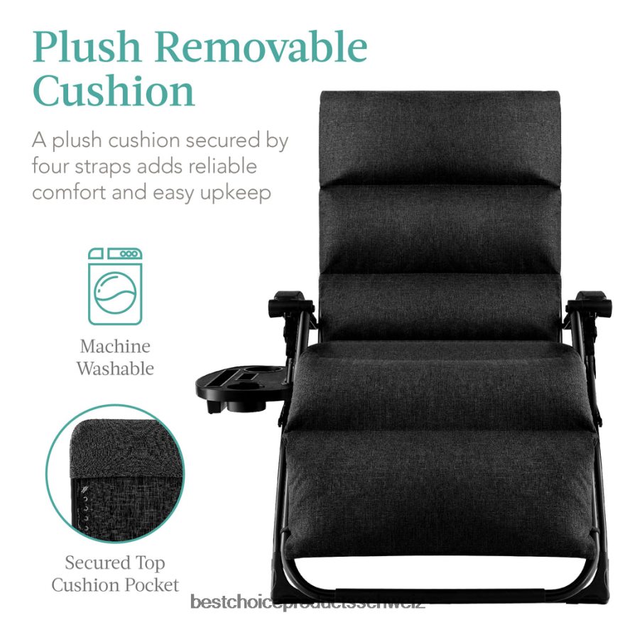 Best Choice Products Übergroßer Schwerelosigkeitsstuhl, klappbarer Outdoor-Liegestuhl mit abnehmbarem Kissen Onyx schwarz 2JD0221432