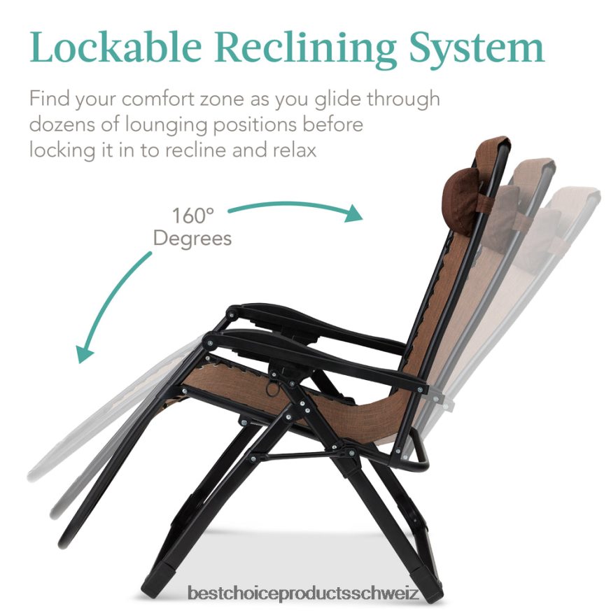 Best Choice Products Übergroßer Schwerelosigkeitsstuhl, klappbarer Outdoor-Liegestuhl mit abnehmbarem Kissen Waldbraun 2JD0221431