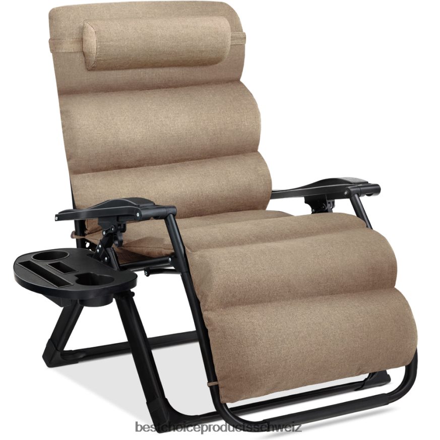 Best Choice Products Übergroßer Schwerelosigkeitsstuhl, klappbarer Outdoor-Liegestuhl mit abnehmbarem Kissen Weizen 2JD0221430