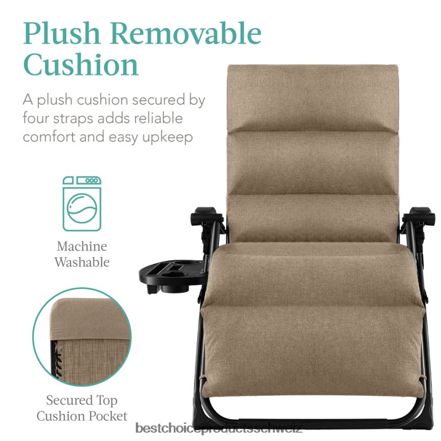 Best Choice Products Übergroßer Schwerelosigkeitsstuhl, klappbarer Outdoor-Liegestuhl mit abnehmbarem Kissen Weizen 2JD0221430