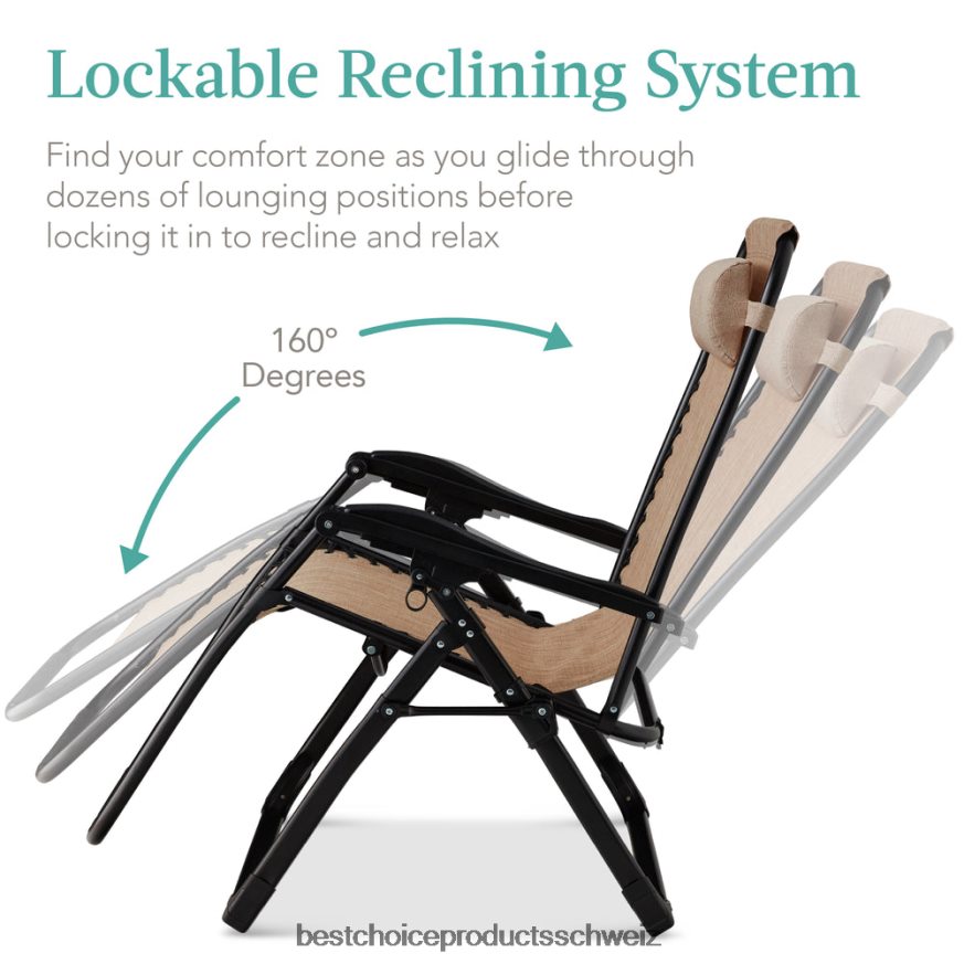 Best Choice Products Übergroßer Schwerelosigkeitsstuhl, klappbarer Outdoor-Liegestuhl mit abnehmbarem Kissen Weizen 2JD0221430