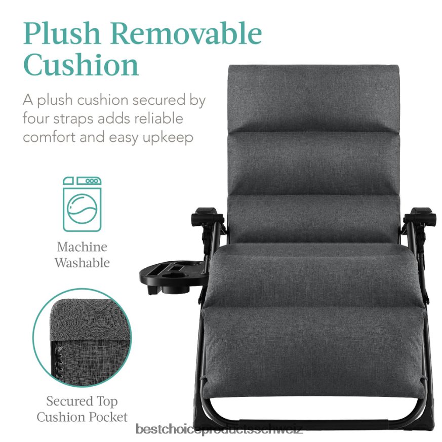 Best Choice Products Übergroßer Schwerelosigkeitsstuhl, klappbarer Outdoor-Liegestuhl mit abnehmbarem Kissen fossiles Grau 2JD0221429