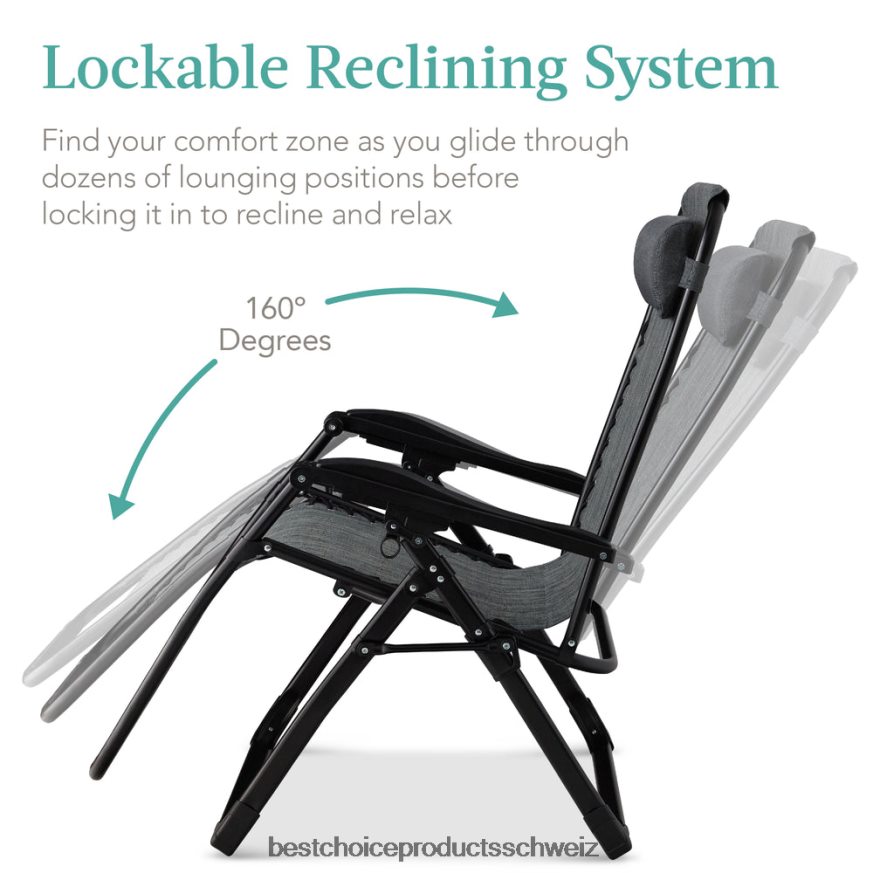 Best Choice Products Übergroßer Schwerelosigkeitsstuhl, klappbarer Outdoor-Liegestuhl mit abnehmbarem Kissen fossiles Grau 2JD0221429