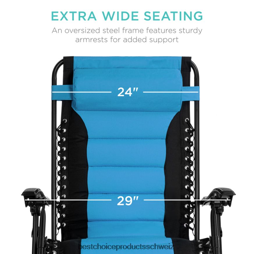 Best Choice Products Übergroßer, gepolsterter Schwerelosigkeitsstuhl, klappbarer Liegesessel mit Kopfstütze, Seitenablage Himmelblau 2JD022756