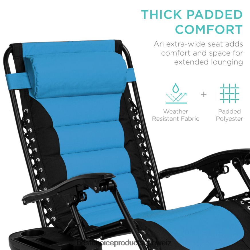 Best Choice Products Übergroßer, gepolsterter Schwerelosigkeitsstuhl, klappbarer Liegesessel mit Kopfstütze, Seitenablage Himmelblau 2JD022756
