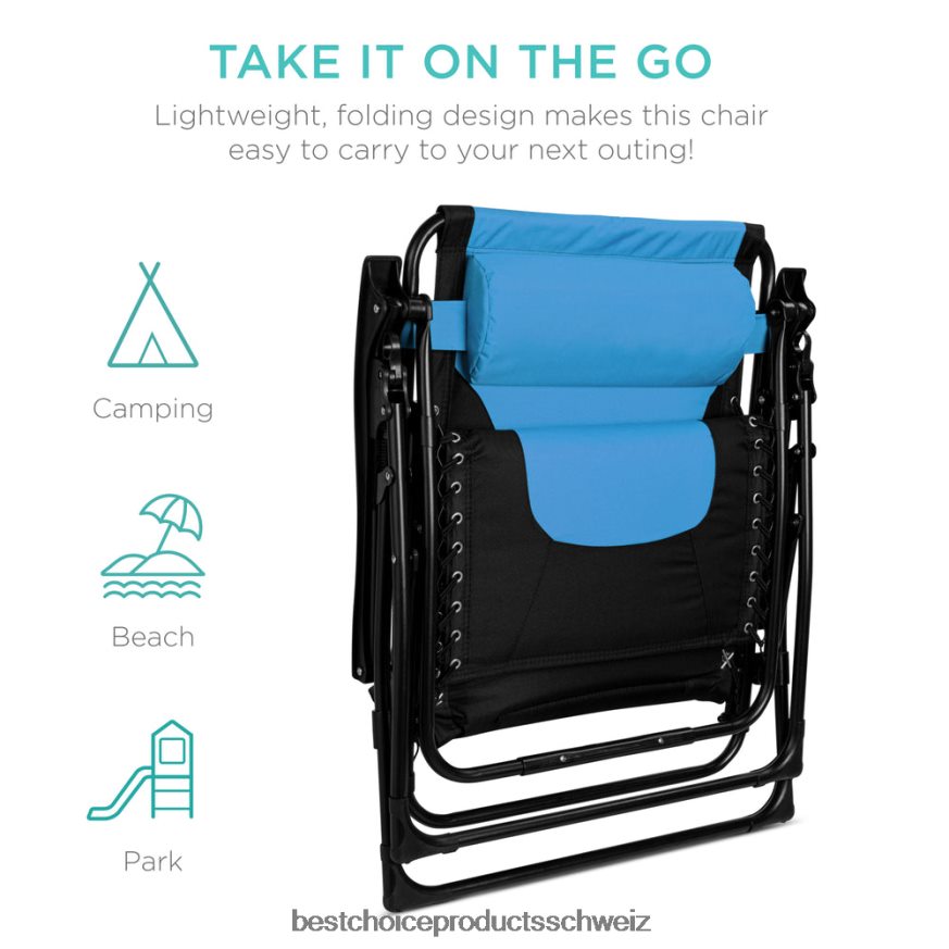 Best Choice Products Übergroßer, gepolsterter Schwerelosigkeitsstuhl, klappbarer Liegesessel mit Kopfstütze, Seitenablage Himmelblau 2JD022756