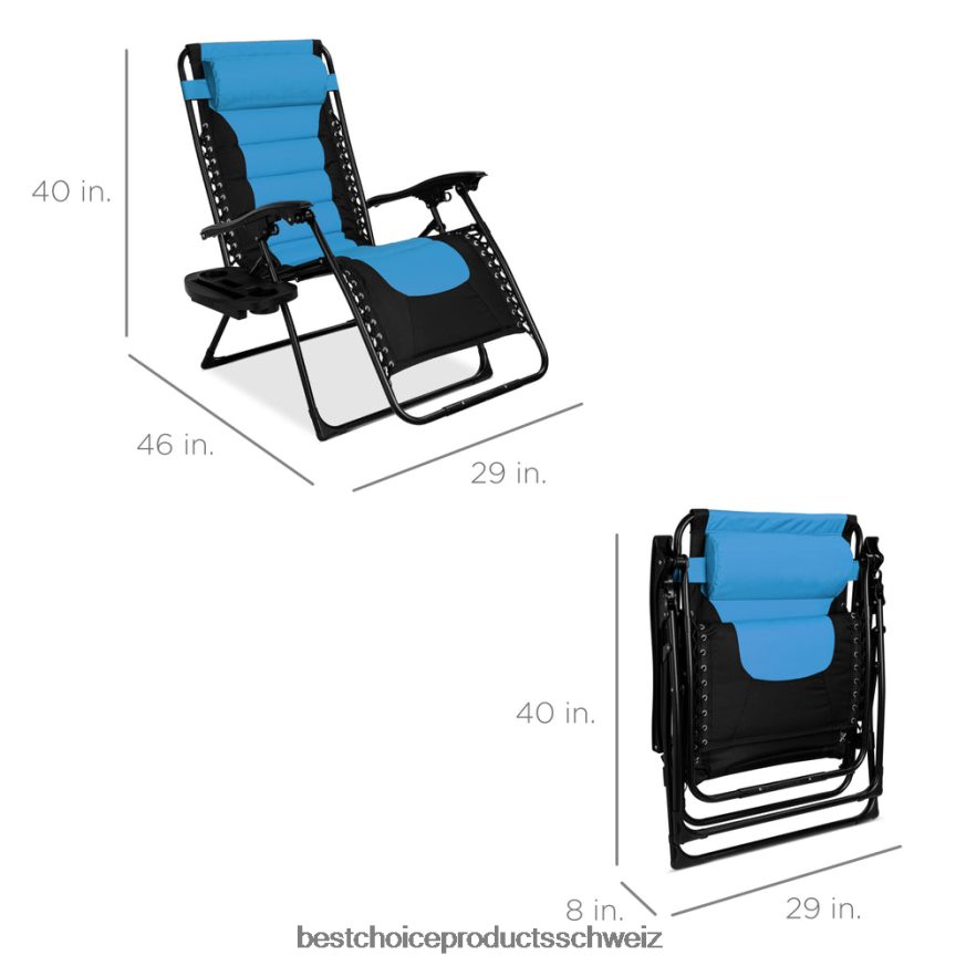 Best Choice Products Übergroßer, gepolsterter Schwerelosigkeitsstuhl, klappbarer Liegesessel mit Kopfstütze, Seitenablage Himmelblau 2JD022756