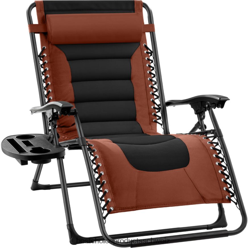 Best Choice Products Übergroßer, gepolsterter Schwerelosigkeitsstuhl, klappbarer Liegesessel mit Kopfstütze, Seitenablage Rost/Schwarz 2JD022764