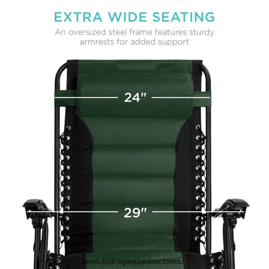 Best Choice Products Übergroßer, gepolsterter Schwerelosigkeitsstuhl, klappbarer Liegesessel mit Kopfstütze, Seitenablage Waldgrün 2JD022753