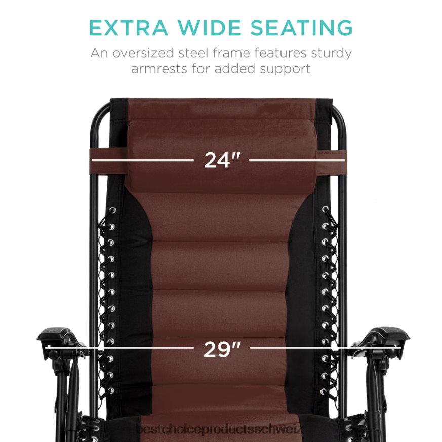 Best Choice Products Übergroßer, gepolsterter Schwerelosigkeitsstuhl, klappbarer Liegesessel mit Kopfstütze, Seitenablage braun 2JD022754