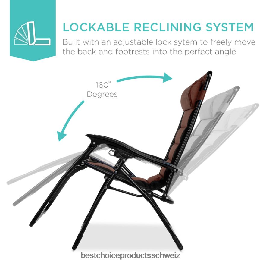 Best Choice Products Übergroßer, gepolsterter Schwerelosigkeitsstuhl, klappbarer Liegesessel mit Kopfstütze, Seitenablage braun 2JD022754