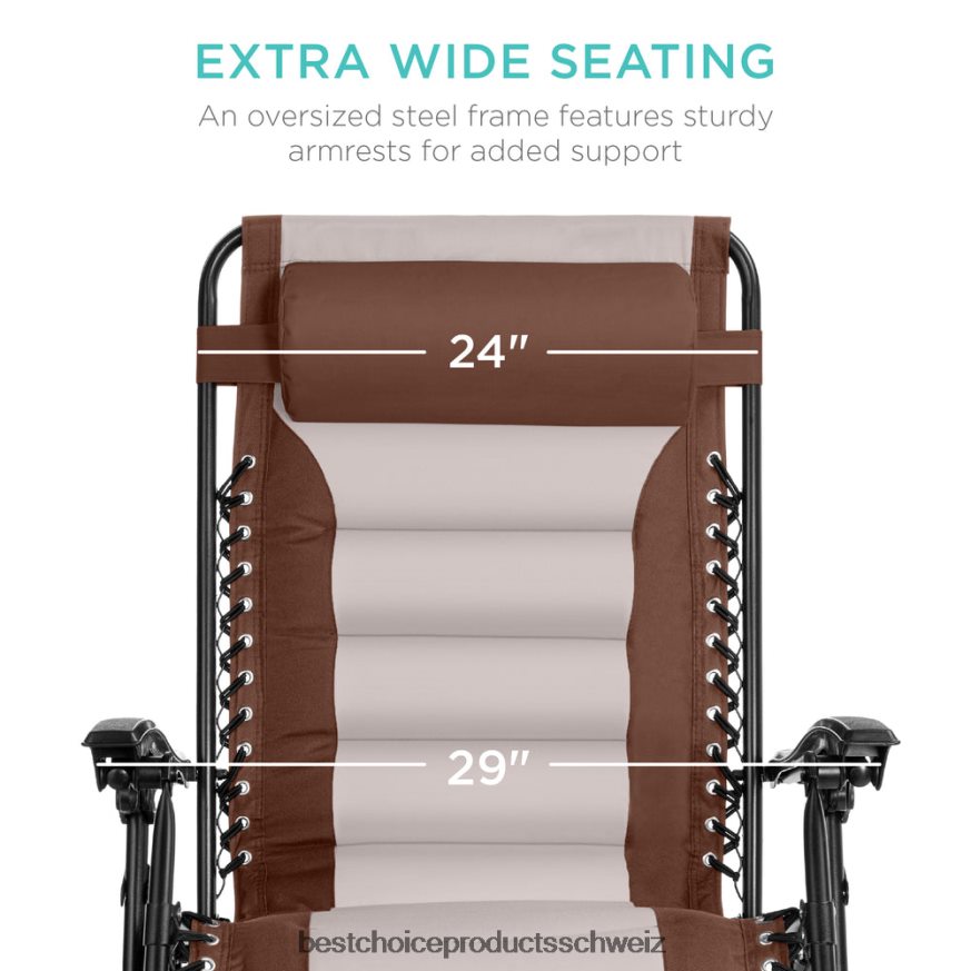 Best Choice Products Übergroßer, gepolsterter Schwerelosigkeitsstuhl, klappbarer Liegesessel mit Kopfstütze, Seitenablage braun/auster 2JD022765