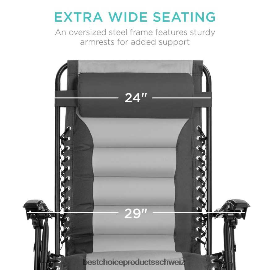 Best Choice Products Übergroßer, gepolsterter Schwerelosigkeitsstuhl, klappbarer Liegesessel mit Kopfstütze, Seitenablage grau/hellgrau 2JD022759
