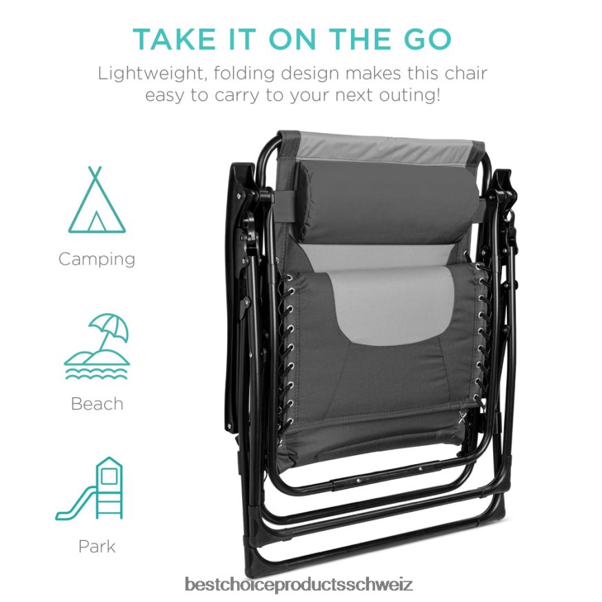 Best Choice Products Übergroßer, gepolsterter Schwerelosigkeitsstuhl, klappbarer Liegesessel mit Kopfstütze, Seitenablage grau/hellgrau 2JD022759