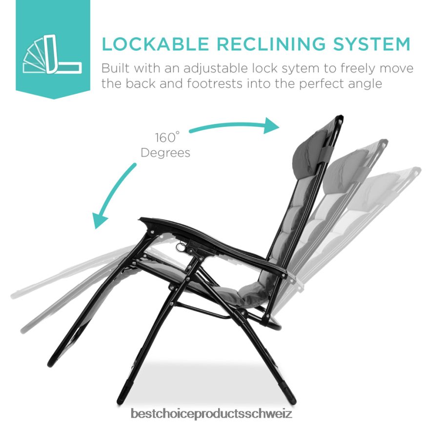 Best Choice Products Übergroßer, gepolsterter Schwerelosigkeitsstuhl, klappbarer Liegesessel mit Kopfstütze, Seitenablage grau/hellgrau 2JD022759