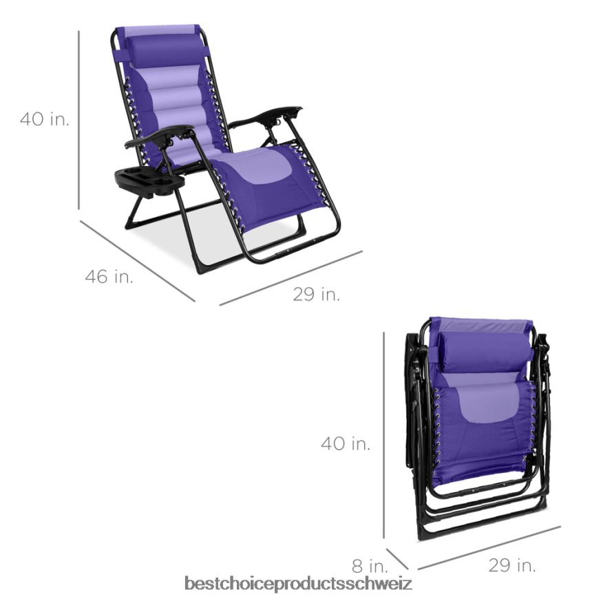 Best Choice Products Übergroßer, gepolsterter Schwerelosigkeitsstuhl, klappbarer Liegesessel mit Kopfstütze, Seitenablage lila/violett 2JD022758