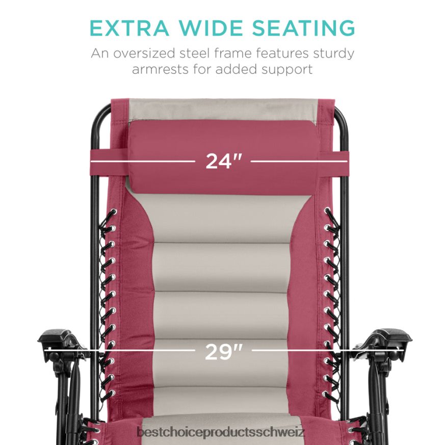 Best Choice Products Übergroßer, gepolsterter Schwerelosigkeitsstuhl, klappbarer Liegesessel mit Kopfstütze, Seitenablage rosa/taupe 2JD022762