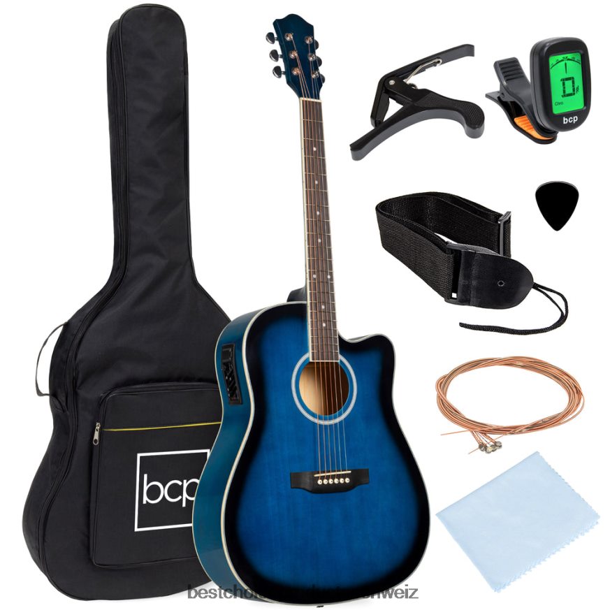 Best Choice Products 41-Zoll-Akustik-Elektro-Cutaway-Gitarrenset für Einsteiger mit Koffer und Gurt Blau 2JD0221142