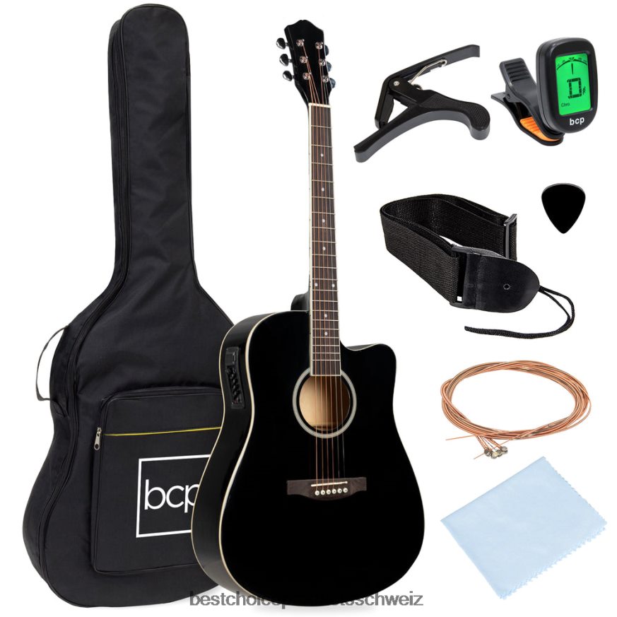Best Choice Products 41-Zoll-Akustik-Elektro-Cutaway-Gitarrenset für Einsteiger mit Koffer und Gurt Schwarz 2JD0221141