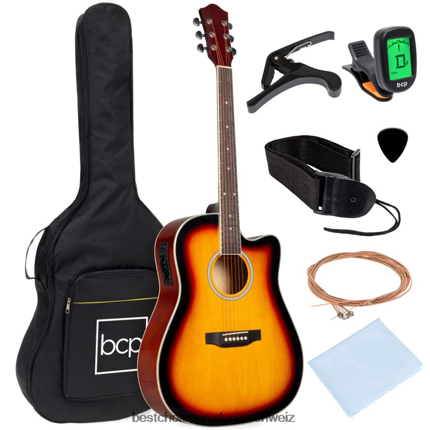 Best Choice Products 41-Zoll-Akustik-Elektro-Cutaway-Gitarrenset für Einsteiger mit Koffer und Gurt Sonnendurchbruch 2JD0221140