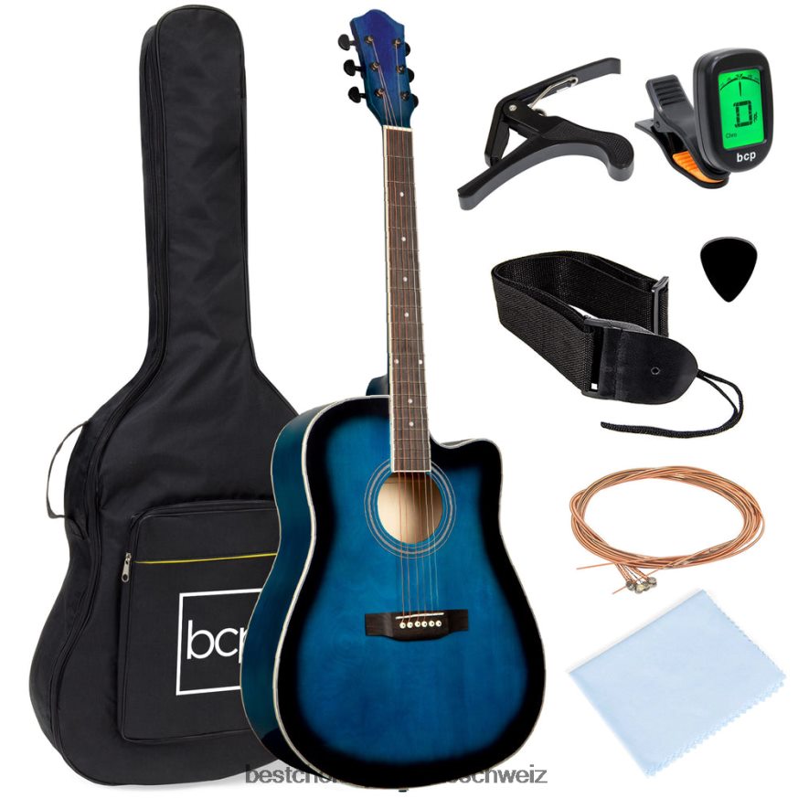 Best Choice Products Akustikgitarren-Set für Einsteiger in Originalgröße mit Koffer, Gurt und Kapodaster Blau 2JD0221068