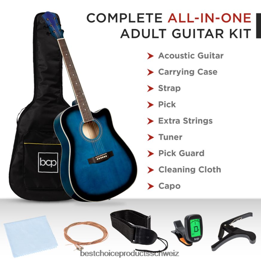 Best Choice Products Akustikgitarren-Set für Einsteiger in Originalgröße mit Koffer, Gurt und Kapodaster Blau 2JD0221068