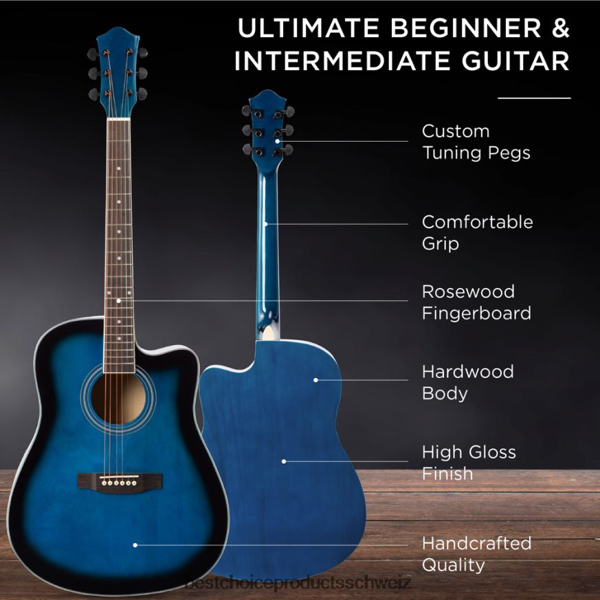 Best Choice Products Akustikgitarren-Set für Einsteiger in Originalgröße mit Koffer, Gurt und Kapodaster Blau 2JD0221068
