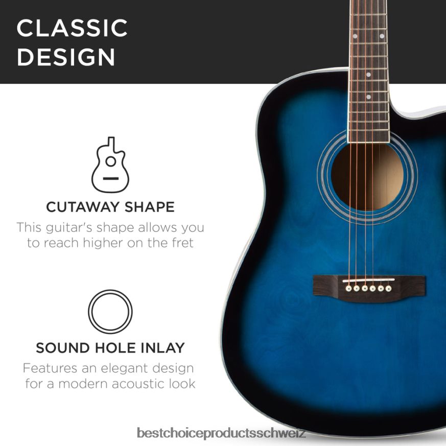 Best Choice Products Akustikgitarren-Set für Einsteiger in Originalgröße mit Koffer, Gurt und Kapodaster Blau 2JD0221068