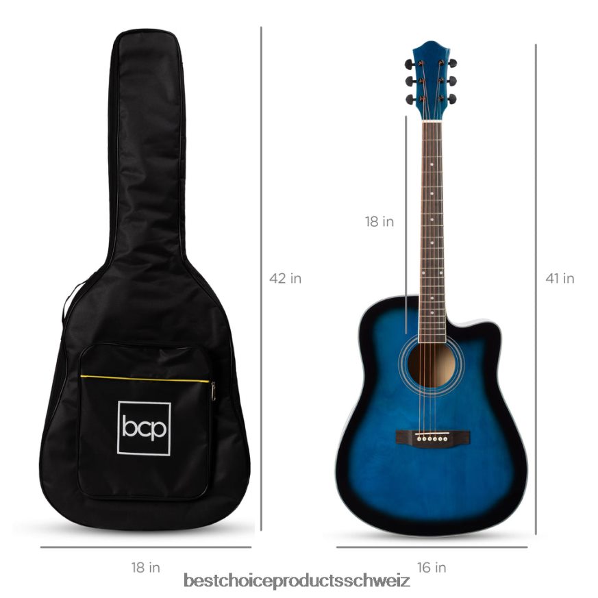 Best Choice Products Akustikgitarren-Set für Einsteiger in Originalgröße mit Koffer, Gurt und Kapodaster Blau 2JD0221068